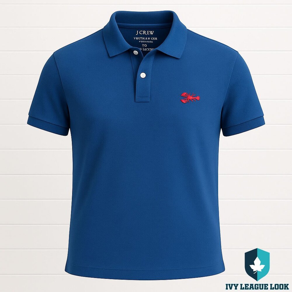 J.Crew Navy Flex Piqué Polo Shirt Lobster Logo Untucked Ivy League Large